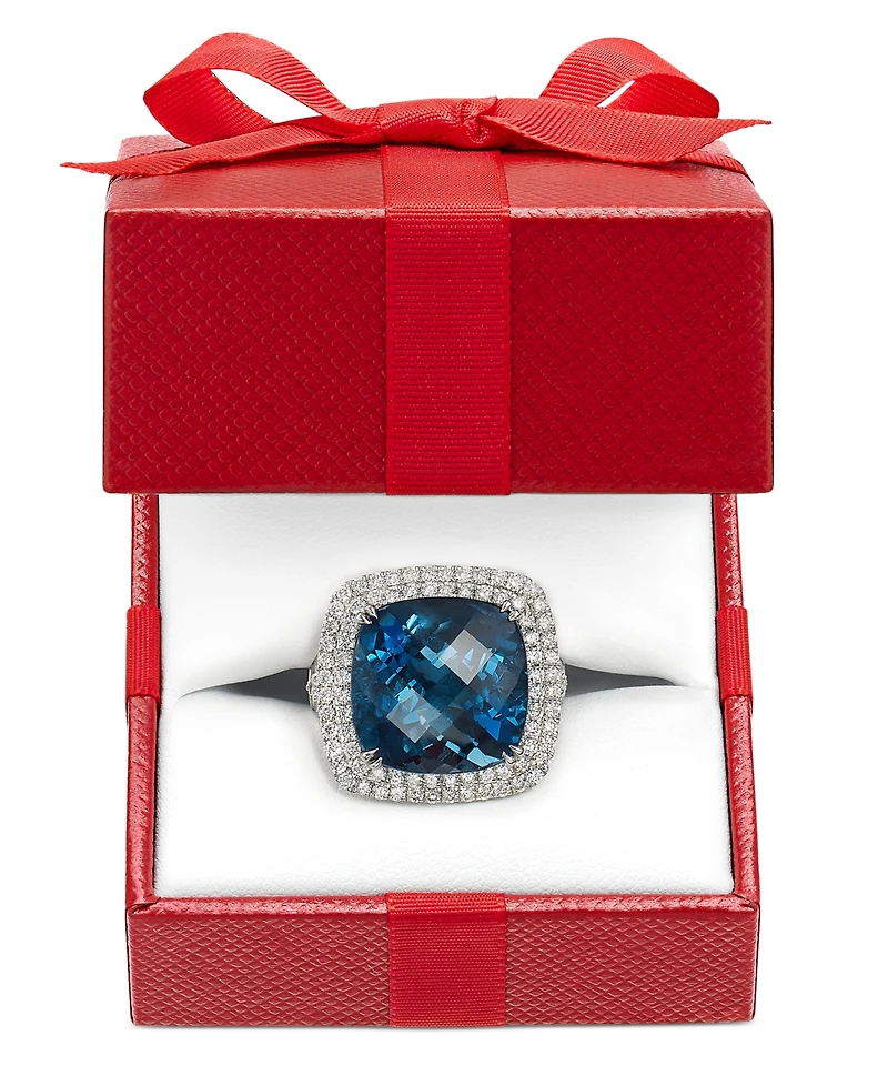 Effy London Blue Topaz (12-1/3 ct. t.w.) & Diamond (1-1/5 Halo Statement Ring 14k White Gold (Also available Gold)