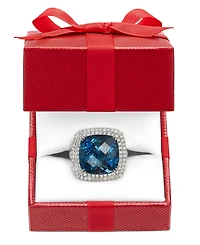 Effy London Blue Topaz (12-1/3 ct. t.w.) & Diamond (1-1/5 Halo Statement Ring 14k White Gold (Also available Gold)