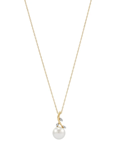 Honora Cultured Freshwater Button Pearl (8mm) & Diamond Accent Vine 18" Pendant Necklace in 10k Gold