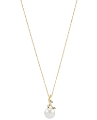 Honora Cultured Freshwater Button Pearl (8mm) & Diamond Accent Vine 18" Pendant Necklace in 10k Gold