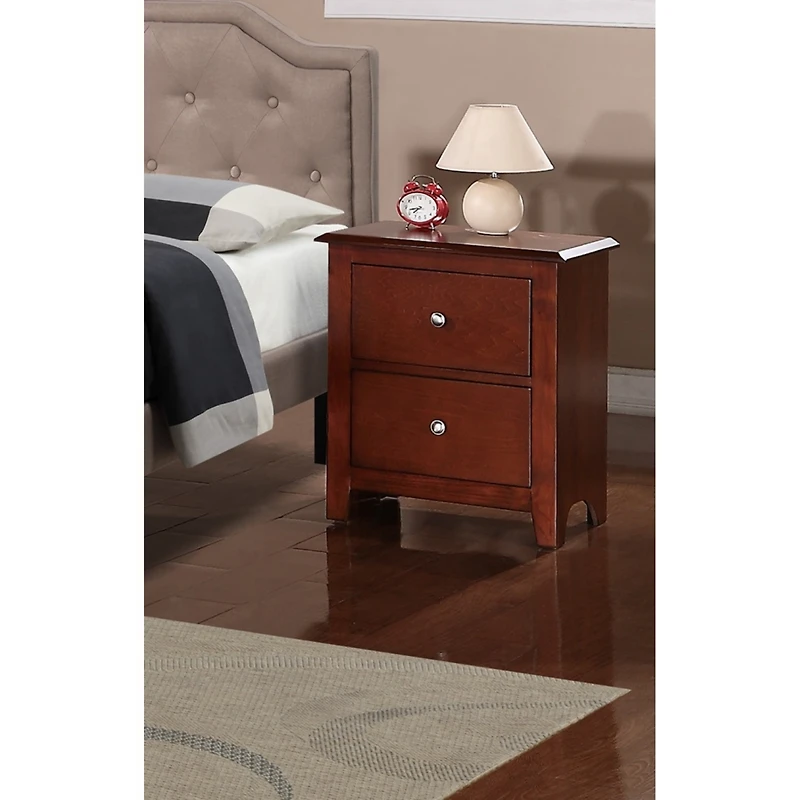 Simplie Fun Bedroom Nightstand Cherry Wooden 2 Drawers Table Bedside Table