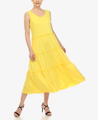 White Mark Women's Scoop Neck Tiered Midi Dress