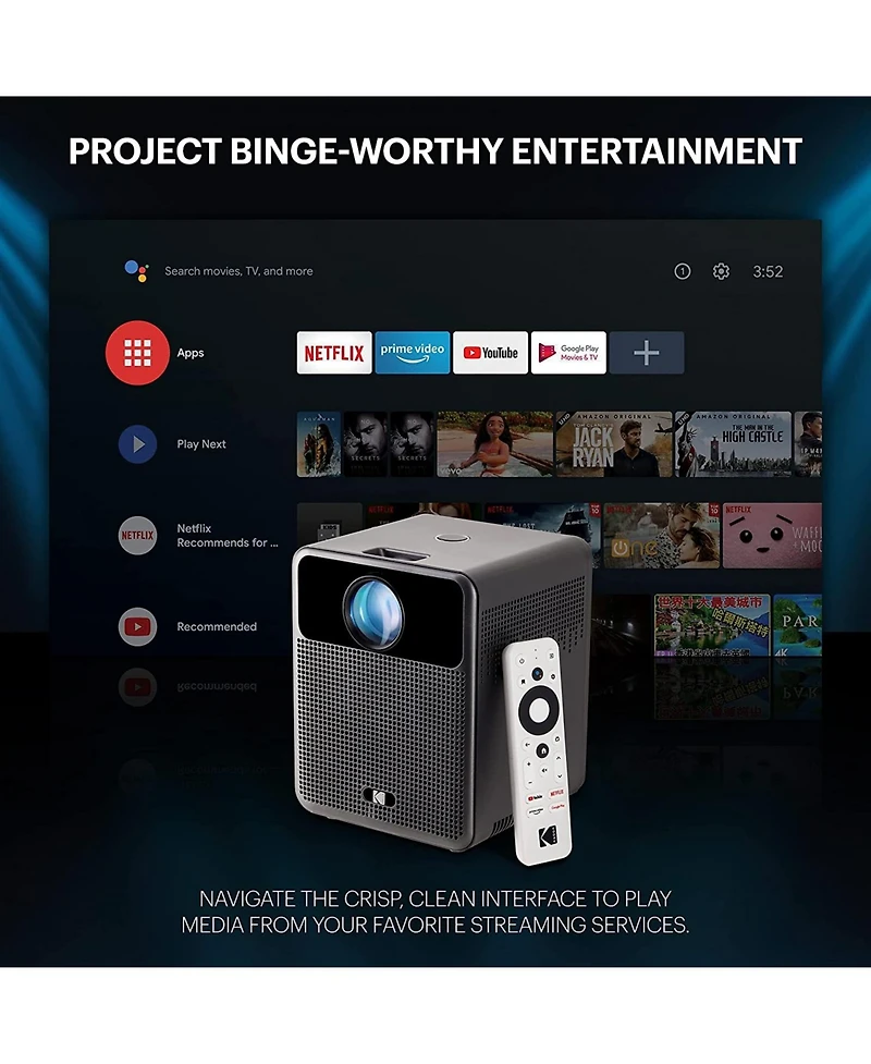Kodak Flik HD10 Smart Projector, 1080P Wifi Projector With Android Tv