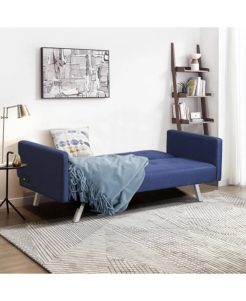 Convertible Futon Sofa Bed Folding Recliner Usb Ports&Power Strip