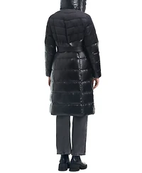 Vince Camuto Women's Velvet Mix Belted Hooded Puffer Coat