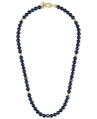Bulova Men's Marine Star Blue Freshwater Pearl (8mm) & Diamond (1/4 ct. t.w.) Beaded 22" Necklace in 14k Gold-Plated Sterling Silver