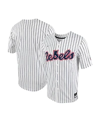 Men's Nike White and Navy Ole Miss Rebels Pinstripe Replica Full-Button Baseball Jersey