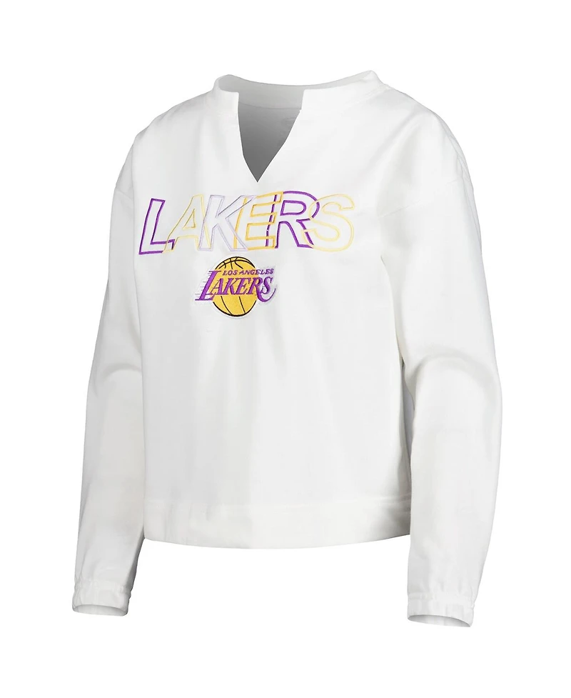 Women's Concepts Sport White Los Angeles Lakers Sunray Notch Neck Long Sleeve T-shirt