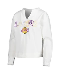 Women's Concepts Sport White Los Angeles Lakers Sunray Notch Neck Long Sleeve T-shirt