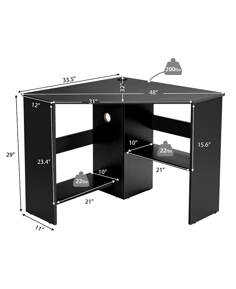Costway Corner Computer Desk Triangle Writing Workstation w/ Storage Shelf