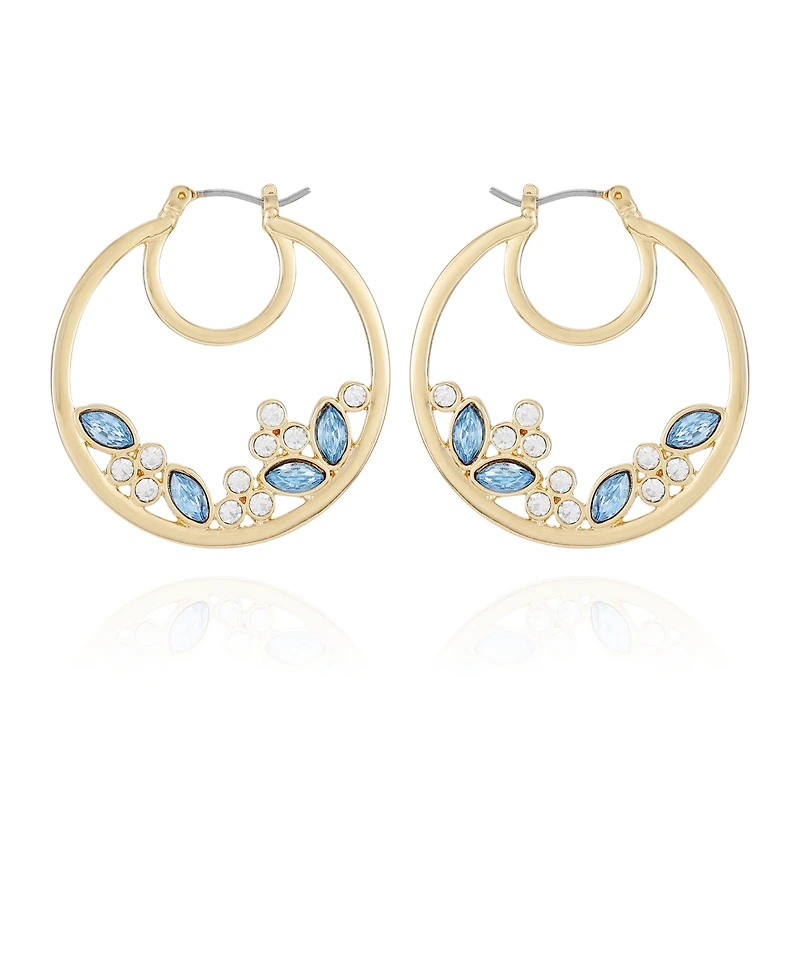 T Tahari Gold-Tone Glass Stone Hoop Earrings