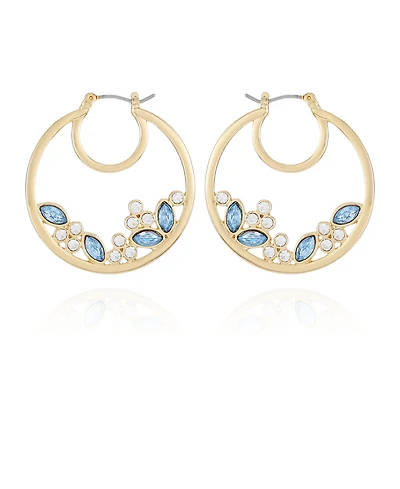 T Tahari Gold-Tone Glass Stone Hoop Earrings