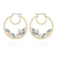 T Tahari Gold-Tone Glass Stone Hoop Earrings