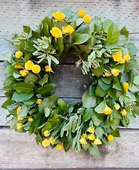 GreenishBlu Fresh Real Yellow Rose and Salal Spring Wreath