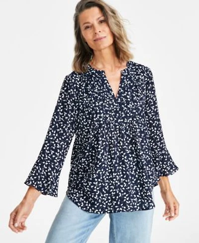 Style Co Womens Printed Pintuck Ruffle Sleeve Top Pp 4x Created For Macys