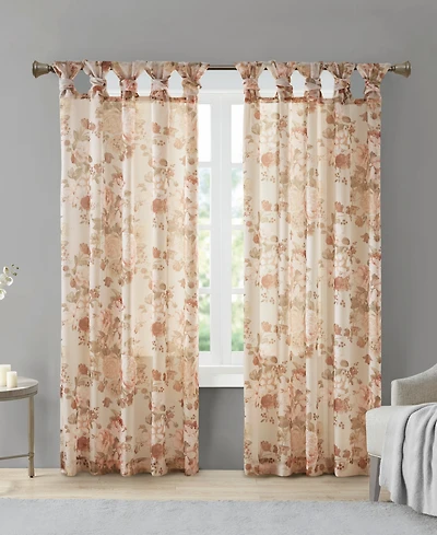 Simone Printed Floral Twist Tab Top Voile Sheer Curtain, 50x84