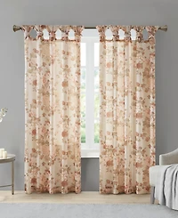 Simone Printed Floral Twist Tab Top Voile Sheer Curtain, 50x84