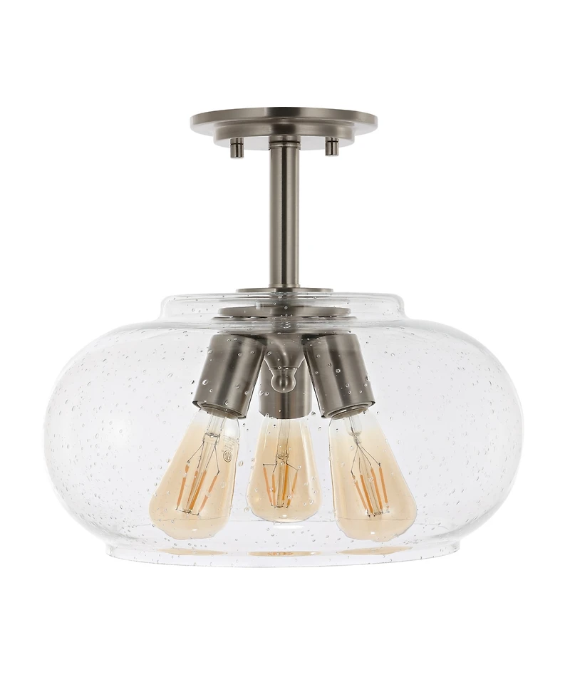 Lina 13.75" 3-Light Modern Industrial Iron, Seeded Glass Led Semi Flush Mount