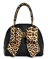 Like Dreams Leopard Top Handle Small Bow Bag