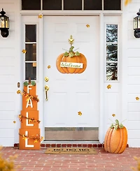 Glitzhome Fall Metal Embossed Glitter Pumpkin Yard Stake Or Porch Decor, Set of 2