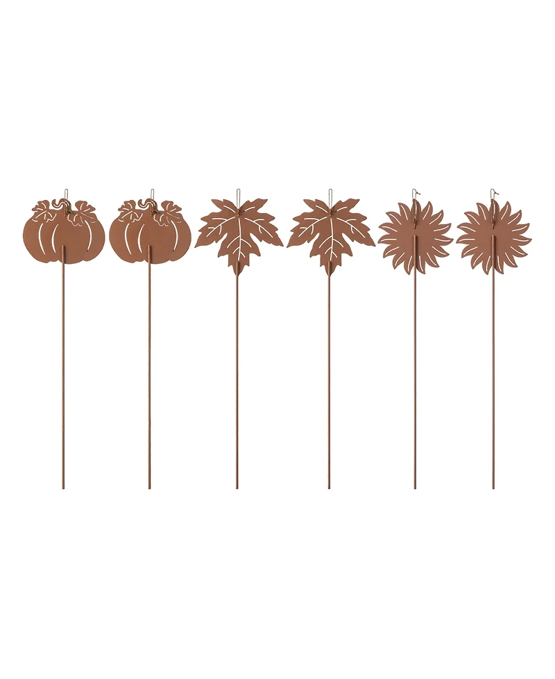 Glitzhome 18" H Fall Metal Pumpkin, Leave Sunflower Yard Stake, Set of 6