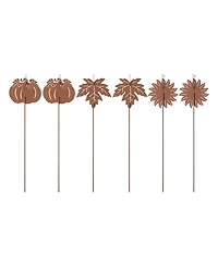 Glitzhome 18" H Fall Metal Pumpkin, Leave Sunflower Yard Stake, Set of 6