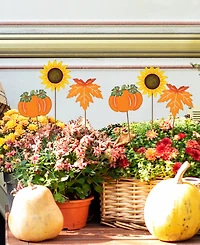 Glitzhome 18" H Fall Metal Pumpkin, Leave Sunflower Yard Stake, Set of 6