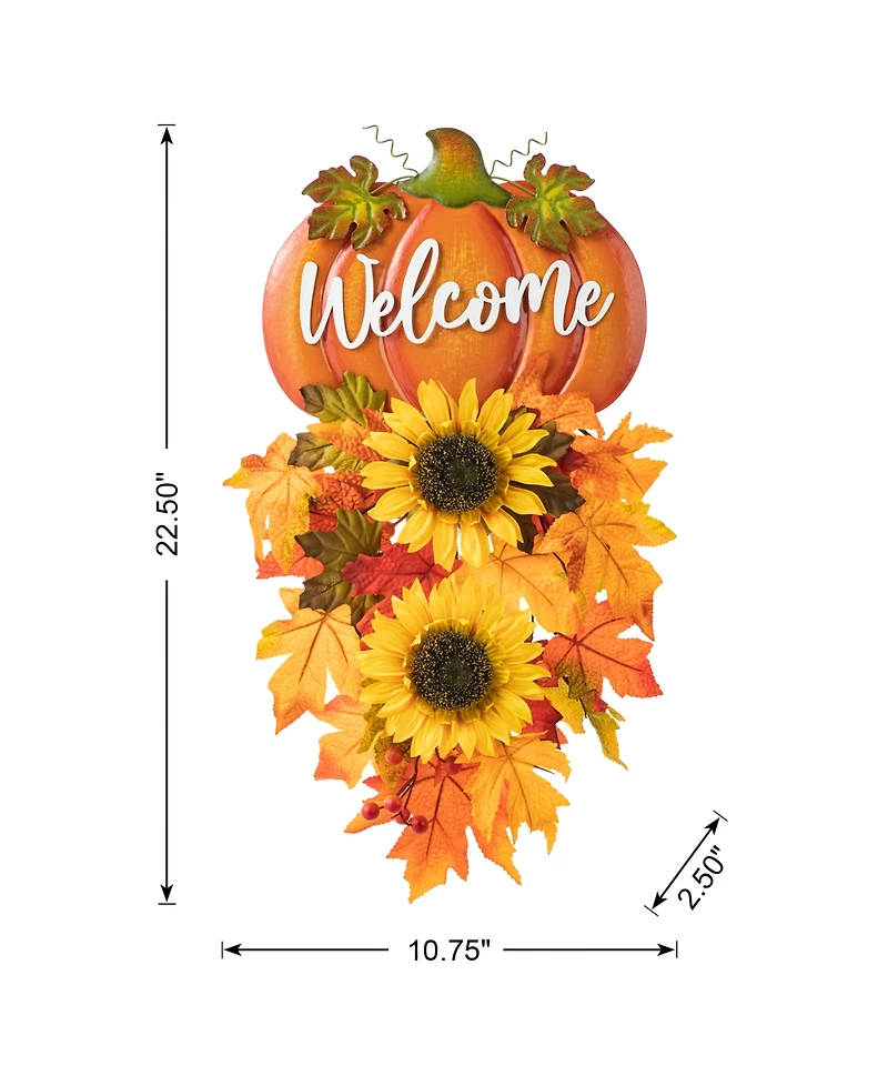 Glitzhome 22.5" H Fall Metal Pumpkin Sunflower Swag Wall Decor