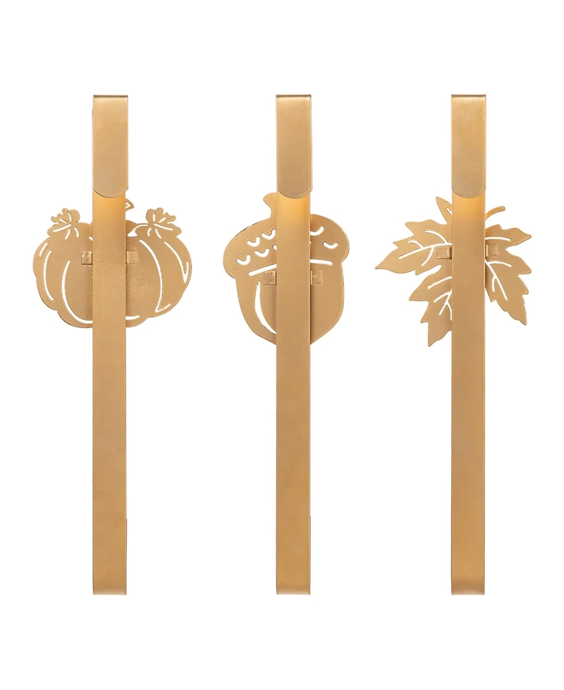 Glitzhome 14" H Fall Metal Glitter Acorn Leaf Pumpkin Wreath Hanger, Set of 3