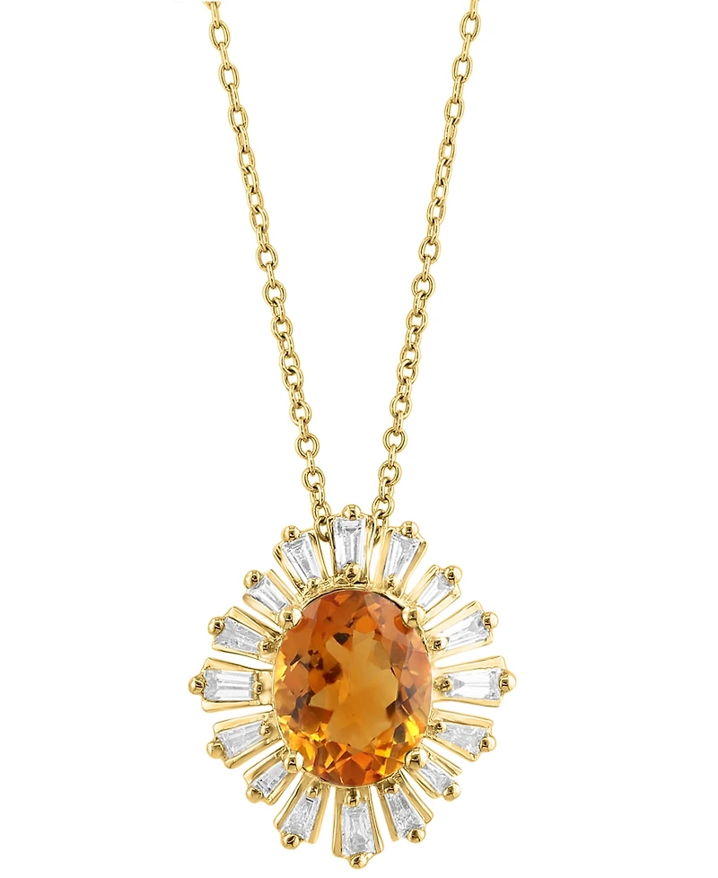 Effy Citrine (2 ct. t.w.) & Diamond (3/8 ct. t.w.) 18" Pendant Necklace in 14k Gold