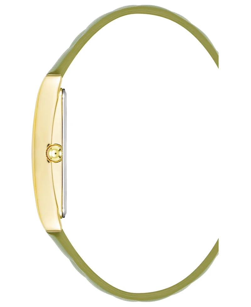 Anne Klein Women's Three Hand Quartz Rectangular Gold-Tone Alloy and Green Genuine Leather Strap Watch, 32mm