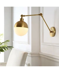 Alba 8" 1-Light Mid-Century Modern Arm-Adjustable Iron, Glass Led Sconce