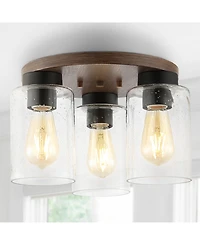 Nola 13" 3-Light Bohemian Farmhouse Iron, Seeded Glass Led Semi Flush Mount