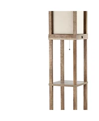 Etagere 63.5" Rustic Bohemian Wooden Led 3-Shelf Floor Lamp with Pull-Chain, Usb Charging Port and Smart Bulb