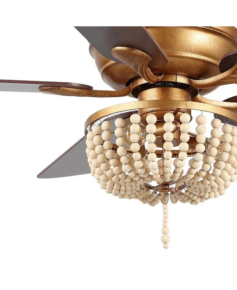 Erin 52" 3-Light Rustic Farmhouse Iron, Wood Bead Mobile-App, Remote-Controlled Led Ceiling Fan