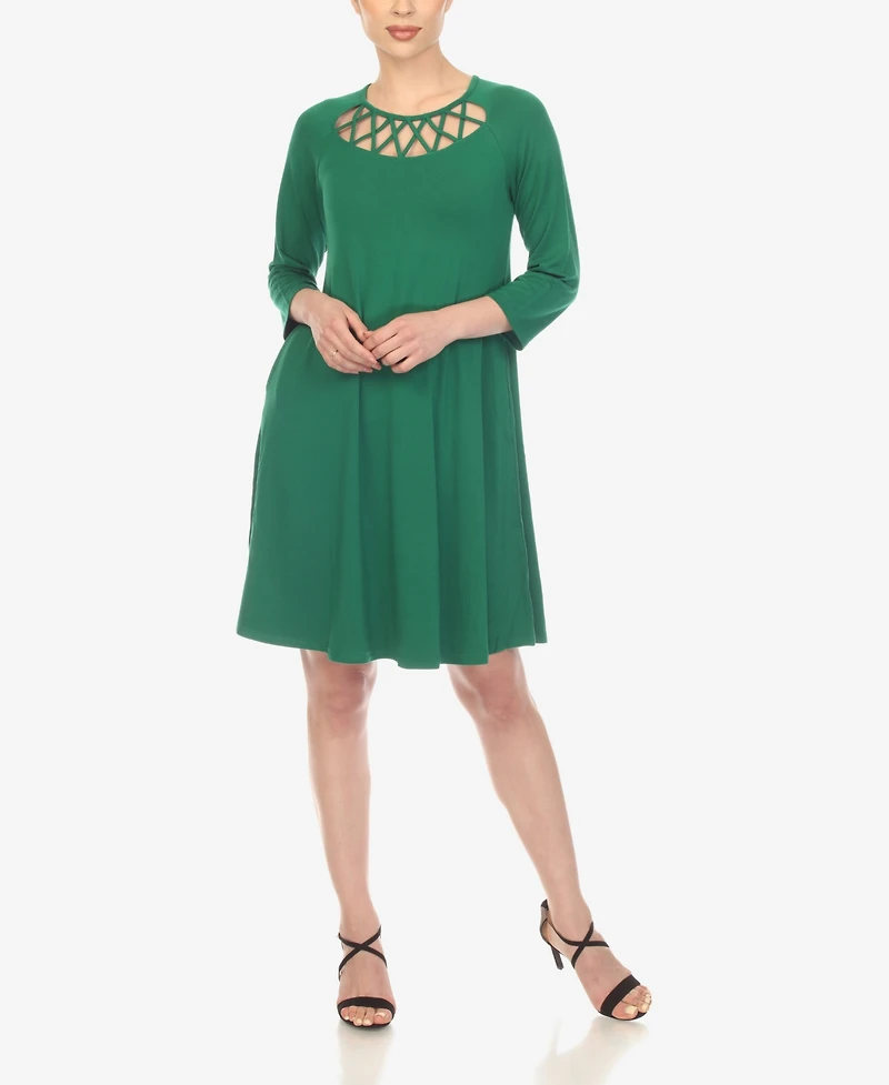 White Mark Women's Criss Cross Neckline Midi Dress