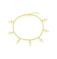 Simona Sterling Silver Cross Charms Rolo Chain Anklet - Gold Plated