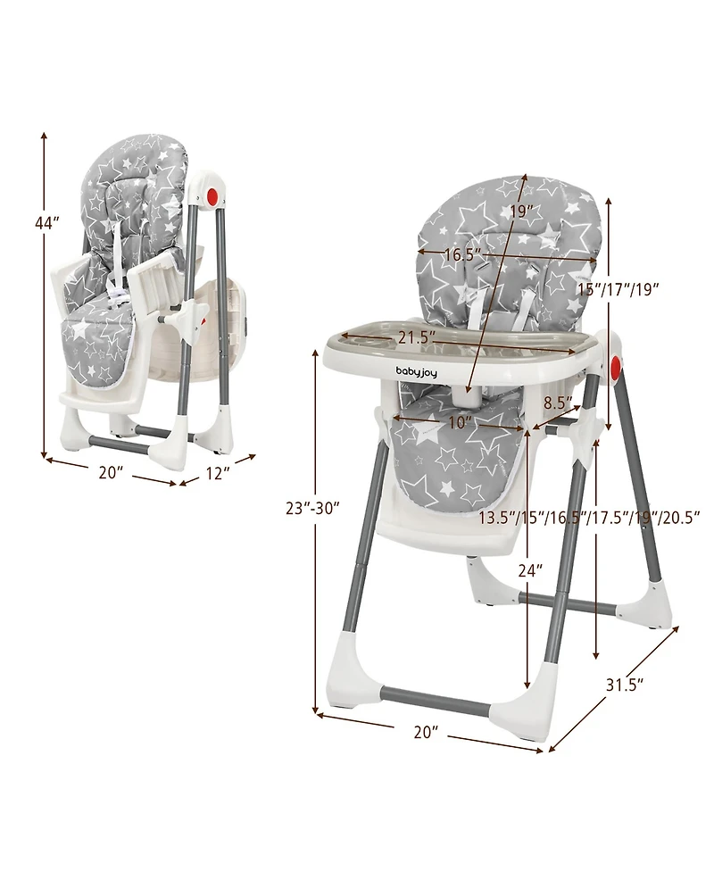 Costway Toddler Folding High Chair Dining Chair w/ 6-Level Height Adjustment