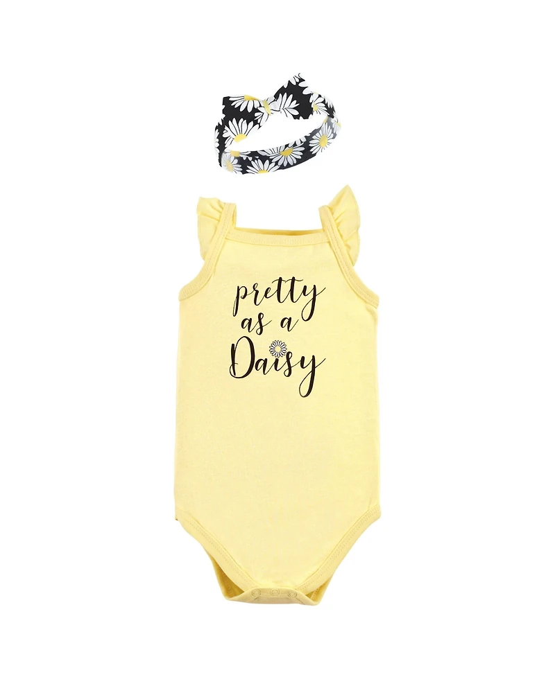 Hudson Baby Girls Sleeveless Bodysuit and Headband Set, Soft Pink Roses