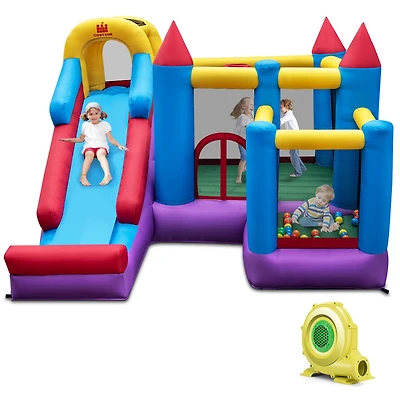 5-In-1 Inflatable Bounce Castle with Basketball Rim & Climbing Wall