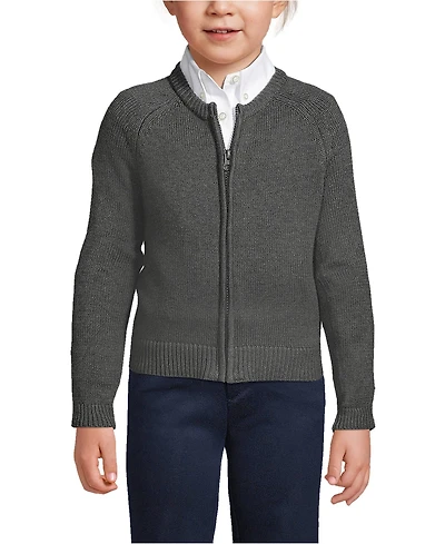 Lands' End Girls School Uniform Cotton Modal Zip Front Cardigan Sweater