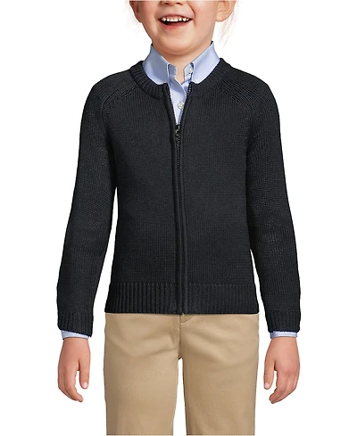 Lands' End Girls School Uniform Cotton Modal Zip Front Cardigan Sweater
