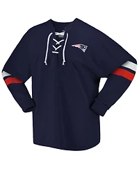 Women's Fanatics Navy New England Patriots Spirit Jersey Lace-Up V-Neck Long Sleeve T-shirt