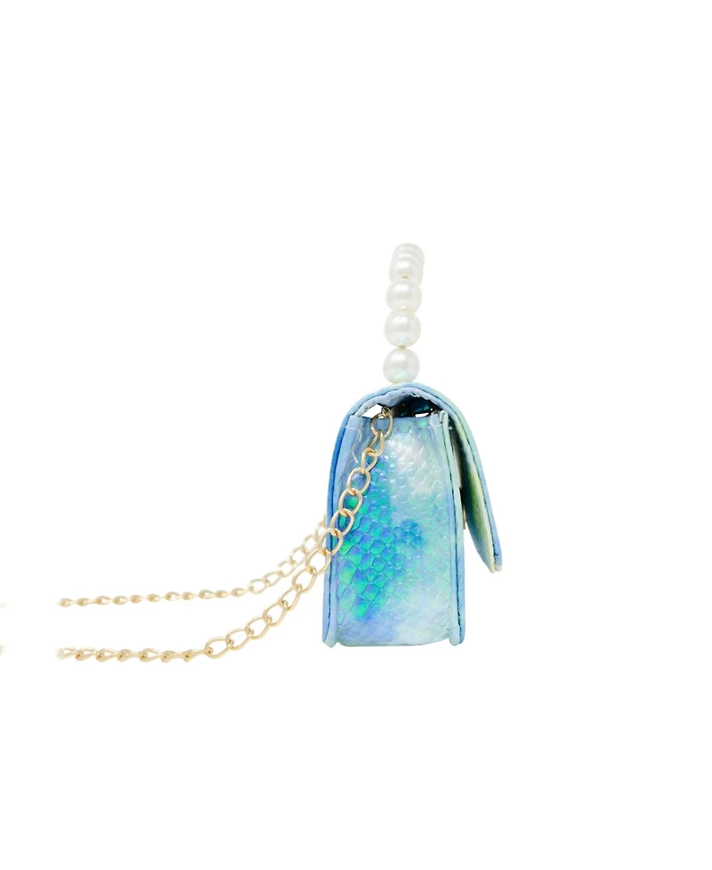 Tiny Treats Girls Blue Tie Dye Crocodile Pearl Handle Handbag