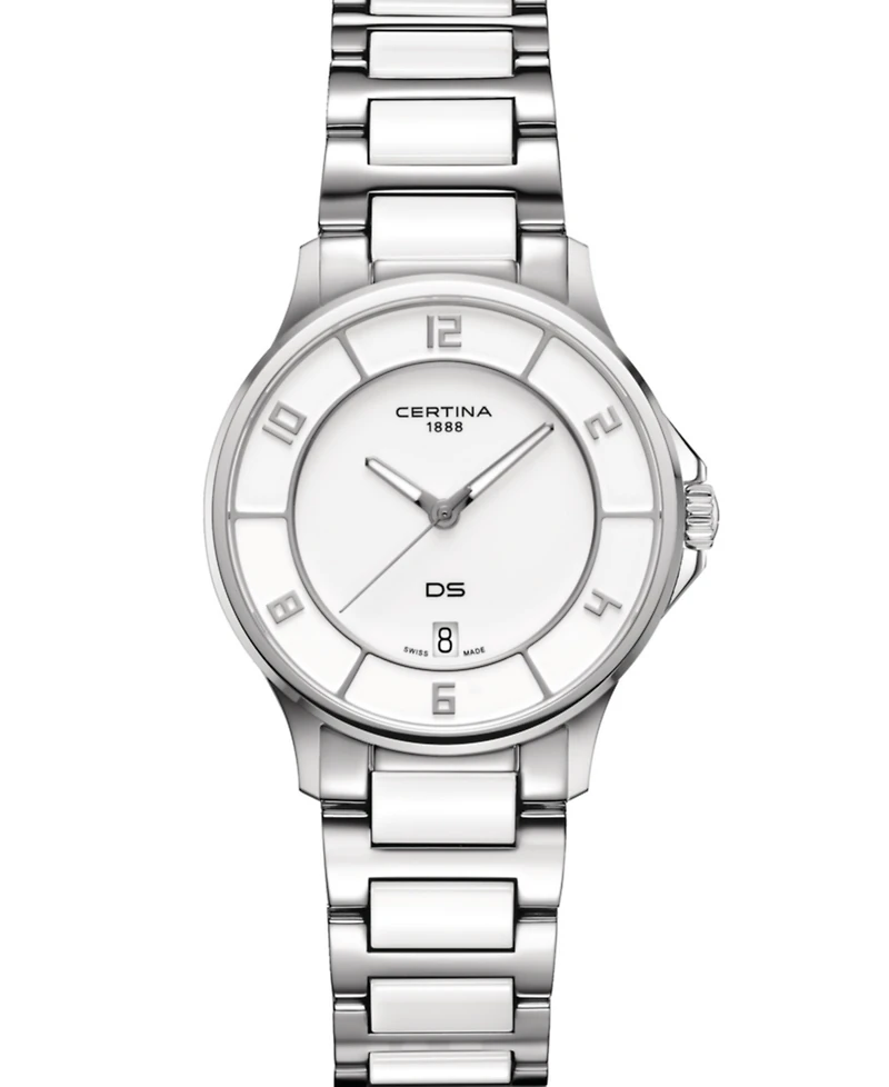 Certina Women's Swiss Ds-6 White Ceramic & Stainless Steel Bracelet Watch 35mm