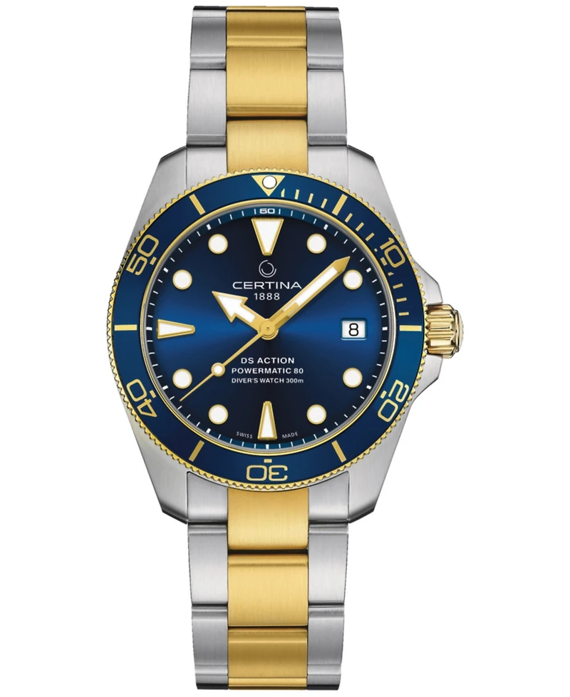 Certina Unisex Swiss Automatic Ds Action Diver Two-Tone Stainless Steel Bracelet Watch 38mm
