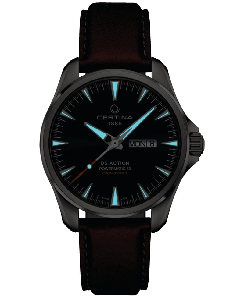 Certina Men's Swiss Automatic Ds Action Brown Leather Strap Watch 41mm