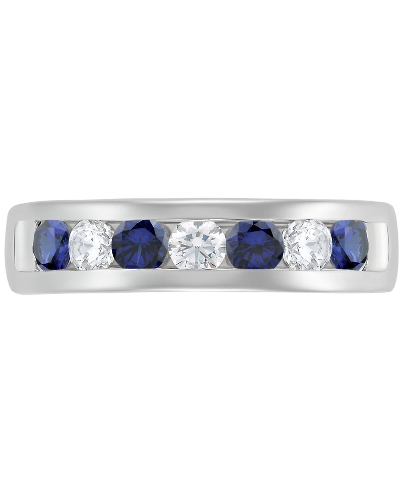 Grown With Love Men's Lab Sapphire (1-1/6 ct. t.w.) & Diamond (3/4 Channel Band 10k Gold