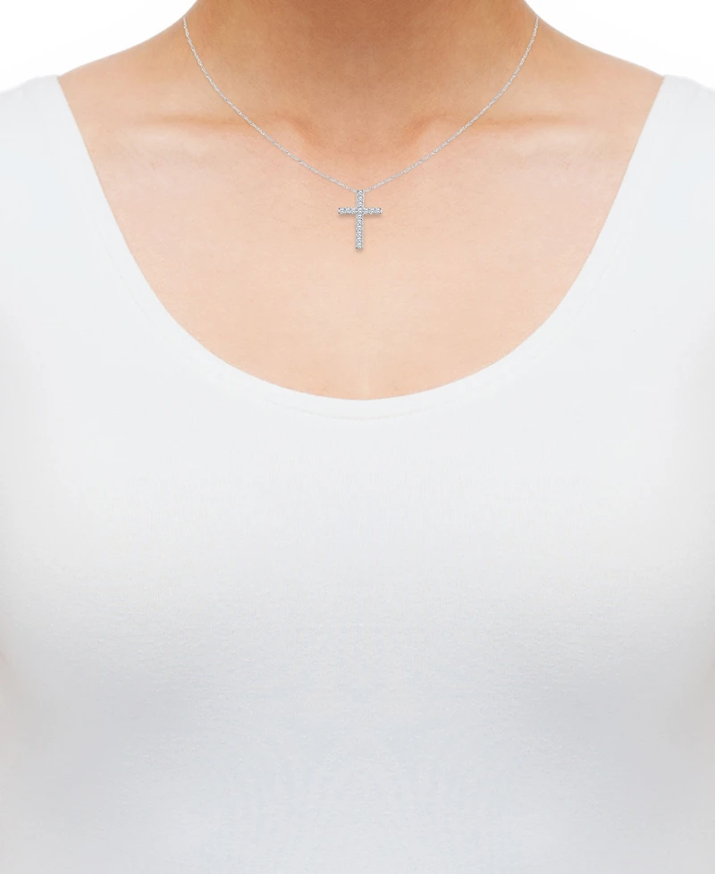 Diamond Cross 18" Pendant Necklace (1/10 ct. t.w.) in 10k White Gold