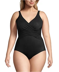 Lands' End Women's Plus Ddd-Cup SlenderSuit Tummy Control Chlorine Resistant Wrap One Piece Swimsuit